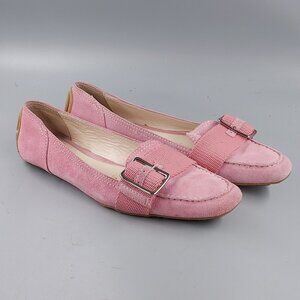 Sweet Pink Suede Banana Republic Moccasin Loafers Canvas Strap Buckle, Size 8
